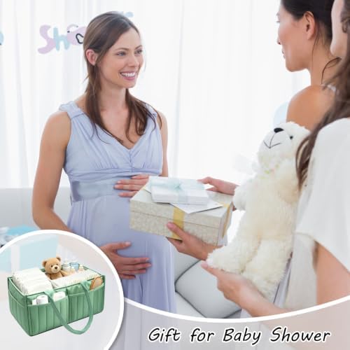 Baby Diaper Caddy Organizer,Portable Large Capacity Nursery Storage Basket,Multifunctional Nursery Diaper Holder,Capacity Waterproof Storage Bin for Infant Diapers,Gift for Baby Shower,Green - Image 6