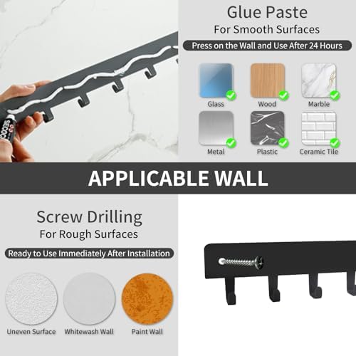 2 Pack Key Holder for Wall, Key Hooks with 8 Hooks, No Drilling Required, Self-Adhesive Key Holder, Hallway Wall Mount Keychain, Key Holder Wall Mount for Corridor, Living Room (Grey) - Image 6