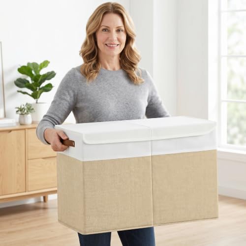 Bagnizer Large Toy Storage Box with Lids, Collapsible Sturdy Baby Storage Organizer Chest Bin Basket for Kids, Boys, Girls, Playroom, Nursery, Bedroom, Closet 25"x13"x16" (Beige and White) - Image 6