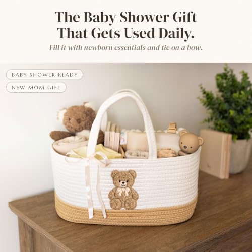 Baby Diaper Caddy Organizer, Teddy Bear Cotton Rope Nursery Basket - Image 7