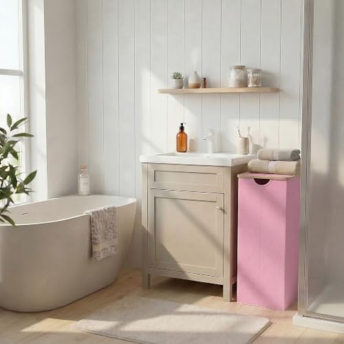 efluky Slim Laundry Hamper with Lid and Removable Bag, 100L Pink - Image 7