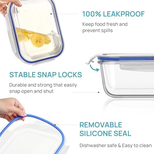 Vtopmart 2Pack 2260ml/76.4oz Extra Large Glass Storage Containers, Blue - Image 6