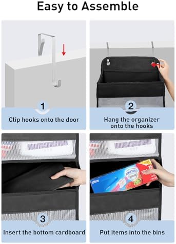 Yecaye 1 Pack Over the Door Organizer, 35.2lbs Load Toy Stuffed Animal Storage, Large Capacity Swing-proof Hanging Bathroom Organizers and Storage for Nursery Newborn Baby Essential Stuff Black - Image 7