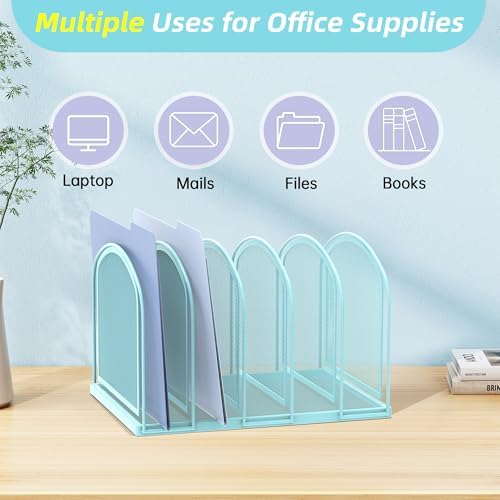 SUPEASY File Organizer 5-Section Mesh Desk Organizer, Upright File Organizer Desktop Organizer File Sorter, File Folder Holder for Office Supplies, Blue - Image 6