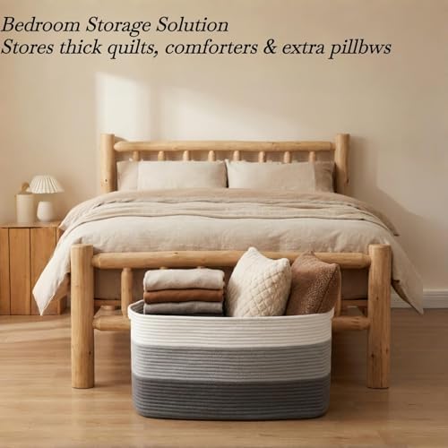 Optish 95L Large Woven Blanket Basket, Storage Basket with Handles, Grey - Image 7