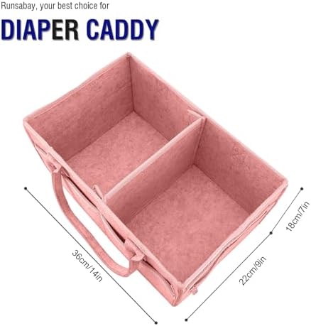 Runsabay. Diaper Caddy Organizer for Newborn Baby Essentials, Large Nursery Storage Bin, Car Organizer for Baby Diapers and Wipes, Baby Basket with Handles - Pink - Image 2