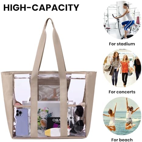 BORMELUN Large Clear Bag Tote for Work Concerts Stadium approved Heavy duty Transparent See Through Purse with mesh pockets - Image 6