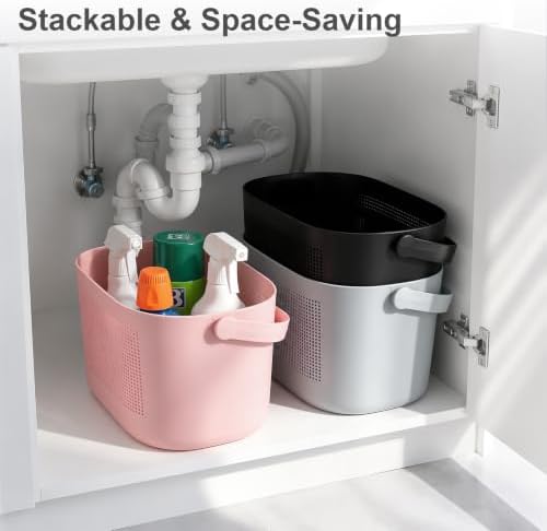 Plastic Portable Shower Caddy Basket, Storage Organizer with Handle, Black - Image 7