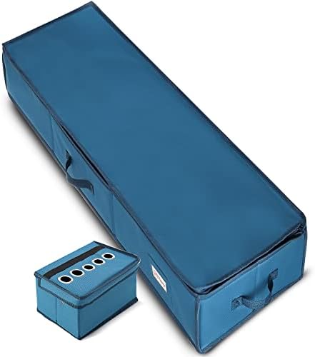 Hearth & Harbor Wrapping Paper Storage Container - Christmas Storage Bag with Ribbon Dispenser and Interior Pockets - Gift Wrap Organizer Fits Up to 26 Rolls of 40" Length, Blue - Image 7