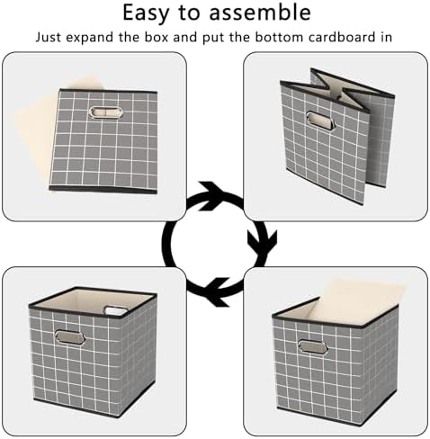 Yunkeeeper storage bins Cubes, Fabric Cube Organizer with Handle, Foldable Cube Bins for Cloth or Accessary Storage, 11x11x11, Set of 6, (Grey grid) - Image 6