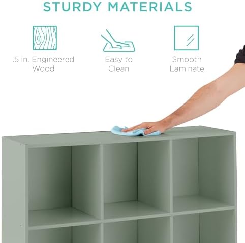 Best Choice Products Kids Bookcase 9-Cube Storage Organizer, 11in Shelf Opening, Bookshelf, Toy Storage, Customizable w/ 3 Removable Back Panels – Sage - Image 6