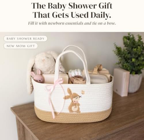 Baby Diaper Caddy Organizer, Bunny Cotton Rope Nursery Basket - Image 7