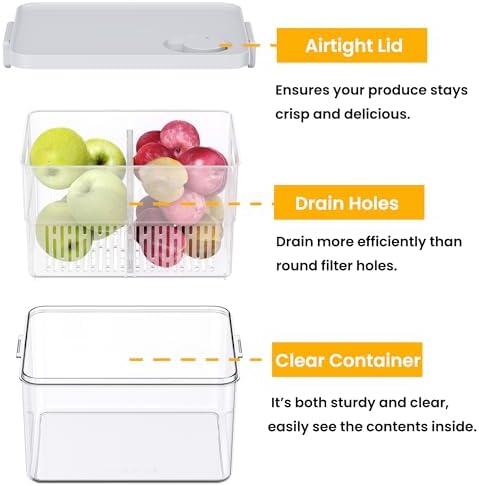 vacane 6 Pack Large Fruit Storage Containers for Fridge with Timing Knob, Produce Saver with Colanders, Lettuce Keeper Vegetable Food Fresh - Dishwasher Safe - Image 6