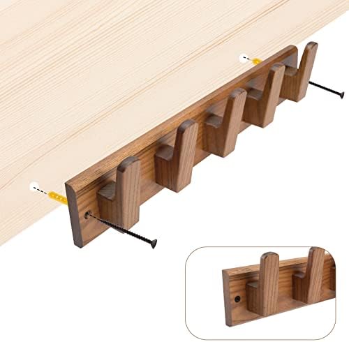 Wood Coat Rack Wall Mount with 5 Hooks, 17'' Hole to Hole Wall Coat Rack for Hanging Coat Jacket Backpack, Natural Wall Coat Hook - Image 7