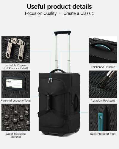 Hanke Rolling Duffle Bag with Wheels, 21 Inch Soft Side Carry On Luggage - Image 7