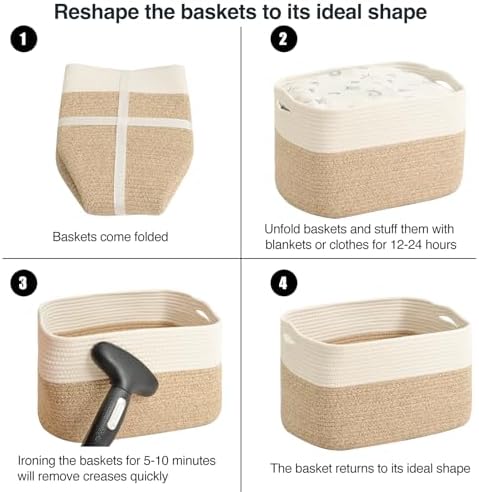 ICERZCZ Large Storage Baskets for Organizing Shelves, Woven Cotton Rope Bins for Baby Nursery Organization, Book Toy Towel Organizer, 17"x13"x9.5", 3 Packs, Off White & Brown - Image 7