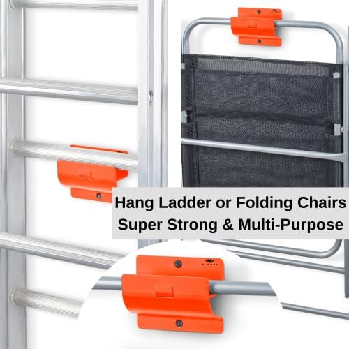 Orange Garage Storage Hooks - Heavy Duty Ladder Wall Mount, Wheelbarrow Hanger, Tool Holder, Hanging Brackets for Ladders, Folding Chairs (Pack of 2) - Image 5