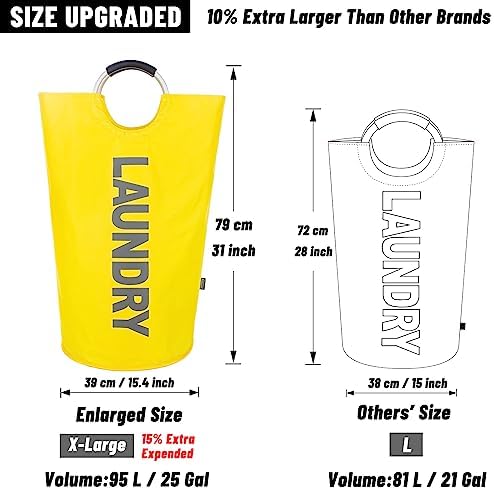 Caroeas 95L Pro Large Laundry Basket (13 Colors), Waterproof Laundry Hamper, Laundry Bag with Padded Handles, Clothes Hamper Stands Up Well, Collapsible Laundry Basket Easy Storage(Yellow) - Image 5