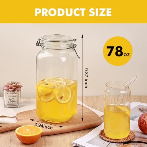 Liuruiyu 78oz Glass Food Storage Jars with Airtight Clamp Lids, 3 Pack Wide Mouth Large Kitchen Canisters for Flour, Cereal, Beans, Pasta and Canning, Square Mason Jar with Labels - Image 7