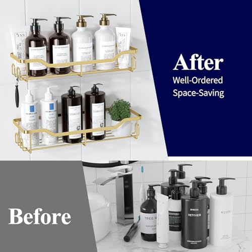 Kitsure Shower Caddy, Adhesive Shower Organizer, Large, Gold - Image 6
