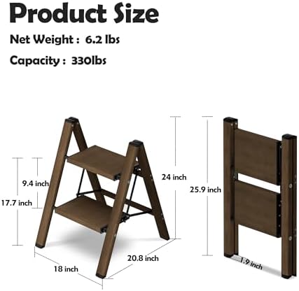 Taranta 2 Step Stool Foldable,Aluminum Step Ladder-Walnut - Image 6