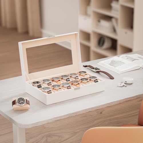 ProCase Watch Box Organizer, 12 Slot Watch Display Case, White - Image 6