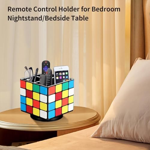YAPISHI Remote Control Holder, 360° Swivel TV Remote Holder for Table, PU Leather Remotes Caddy, Nightstand Organizer for Media Controllers/Makeup/Office Supplies, Bedside Decorations for Living Room - Image 7