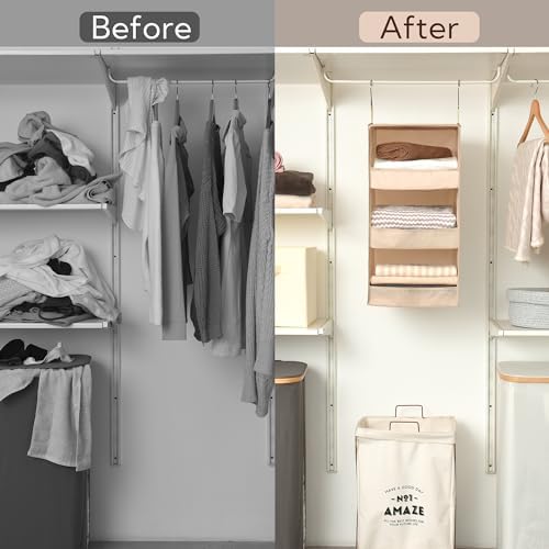 GRANNY SAYS 3-Shelf Hanging Closet Organizer, Foldable Storage, Khaki - Image 7
