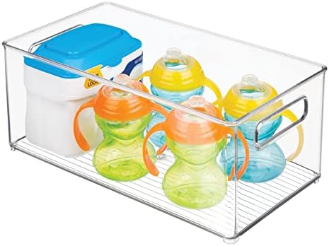 mDesign Plastic Deep Bin Organizer Caddy Container w/ Handles for Nursery, Kitchen, Pantry, Bathroom, Cabinet Storage Organization - Holds Snacks, Bottles, Baby Food Jar, Diaper - 14" Long -Clear - Image 6