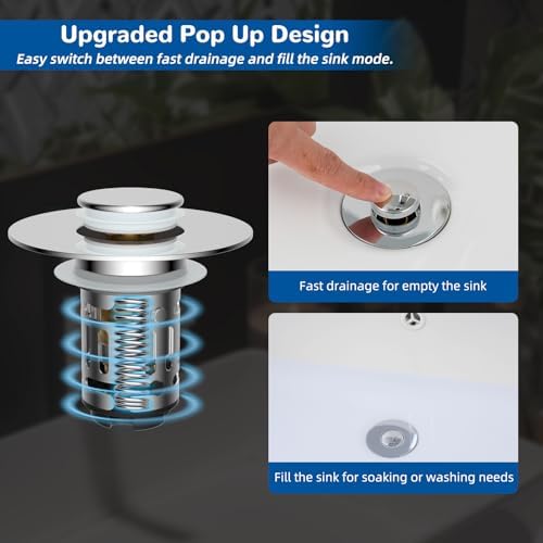 Hibbent 2 PCS Upgraded 3 in 1 Bathroom Sink Drain Strainer, Pop Up Stopper - Image 6