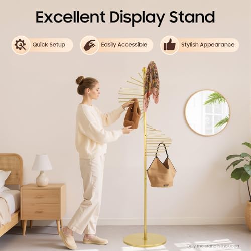 Scarf Organizer, Hijab Organizer, 30 Tiers Metal Scarf Hanger for Multiple Scarves, 67" Height Floor-standing Hijab Stand Belt Pants Hanger for Home, Commercial, Clothing Store (Gold) - Image 6