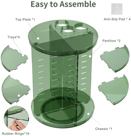 Rotating Makeup Organizer with DIY 8 Adjustable Layers, Clear Green - Image 7
