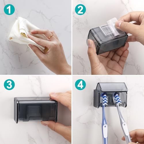 2 PCS Toothbrush Holders Wall Mounted with Cover (2, Transparent Black) - Image 6