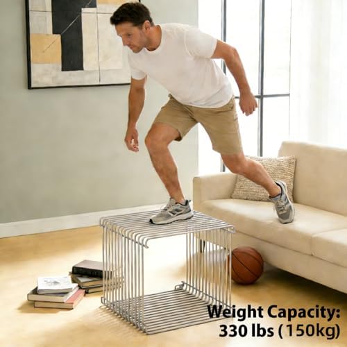 Double N Metal Side Table with Magazine Rack, Silver Nightstand and Modern End Table, Powder-Coated Iron with Stainless Steel-Inspired Look, Freestanding or Wall Mounted - Image 6