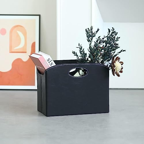 EZDeco Magazine Holder Foldable Magazine Rack Floor PU Leather File Holder Newspaper Book Storage Magazine Basket Document File Folder Organizer for Office Home (Black-2) - Image 7