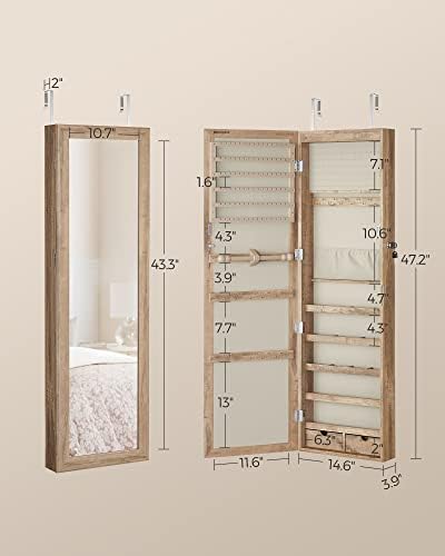 SONGMICS 6 LEDs Mirror Jewelry Cabinet, 47.2-Inch Tall, Lockable - Image 6
