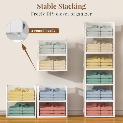 DAOUTIME 6-Tier Stackable Closet Organizers and Storage Basket, Wire Closet Shelf Organizer, Sweater Storage Oragnizer Bins, Multifunctional Clothes Storage Drawer Organizer for Wardrobe, White - Image 6