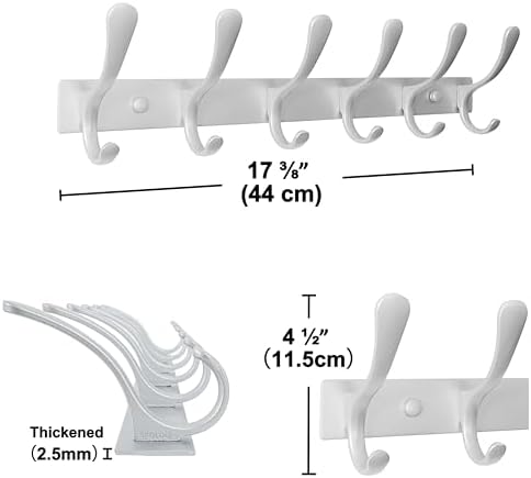 SKOLOO Coat Rack Wall Mounted - 6 Hooks, Heavy Duty, Stainless Steel, Metal Wall Hangers, Sturdy Coat Hooks for Hanging Coats, Jacket, Clothes, Hat, Cold Light Silver - Image 5