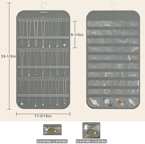 Double-Sided Hanging Jewelry Organizer for Necklaces Earrings, 2-Pack, Grey - Image 6