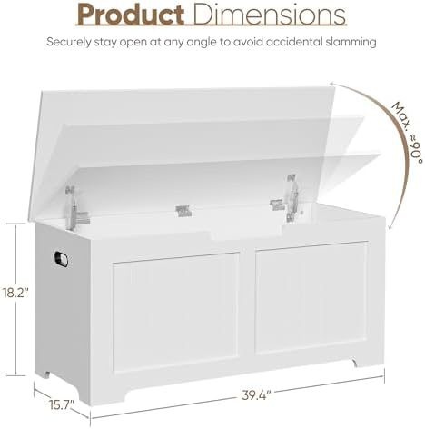 SUPER DEAL Storage Chest, 39 inches Chest Box Organizer with 2 Safety Hinges, Wooden Entryway Shoe Organizer Storage Bench, White - Image 6