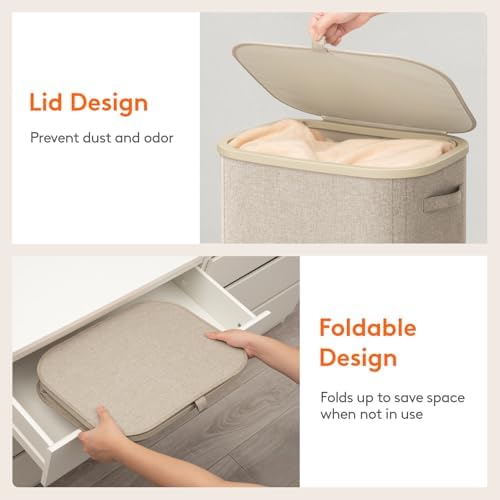 Lifewit 85L Large Laundry Hamper with Lid, Removable Inner Bag, Beige - Image 6