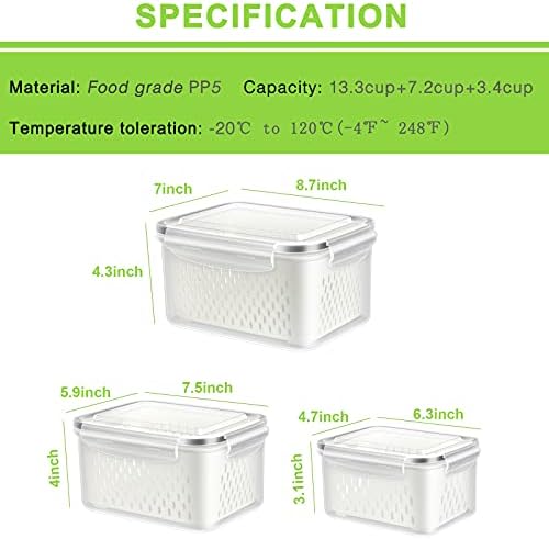 TBMax Fruit Storage Containers for Fridge, 6 Pcs Produce Saver with Colander for Rinsing, Berry Containers Lettuce Keeper Refrigerator Organizers Airtight Food Storage with Lid - Image 6