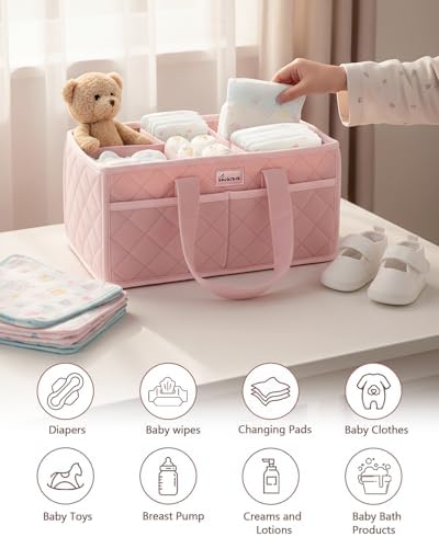 Diaper Caddy Organizer For Changing Table,Dutch Velvet Baby Diaper Caddy With 3 Removable Compartments &4 Side Pockets,Portable Diaper Basket For Car Organizer,Nursery Organizer For Essential Supplies - Image 6