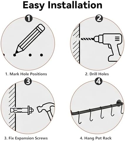 Black Steel-made Kitchen Utensil Rack Organizer Wall-mounted Pot Pan Wall Hanger Holder For Hanging Rail with 10 S Hooks - Image 6