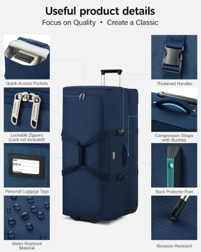 Hanke 35 Inch Extra Large Expandable Rolling Duffle Bag with 2 Wheels - Image 7