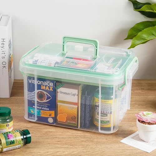 15qt Medicine Organizer - Plastic Portable Storage Box with Handle Green - Image 6