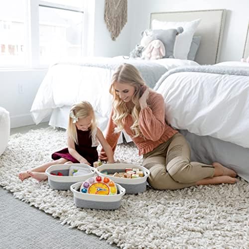 NaturalCozy 5-Piece Rectangle Storage Basket Set- Natural Cotton Rope Woven Baskets for Organizing! Small Basket for Montessori, Baby Nursery, Dog Toy Baskets, Cat Toy Box, Bathroom Organization Bin - Image 6