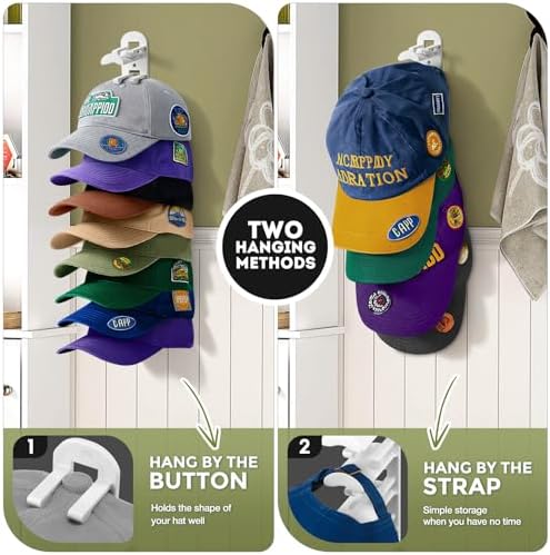 2 Pack Hat Organizer for Baseball Caps, Hat Rack for Wall Hold Up to 20 Hats, Hat Holder with Strong Adhesive and Screws, Hat Organizer Wall Mounted Hat Hanger Display for Door Closet Bedroom(B-White) - Image 6