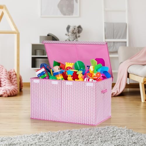 Mayniu Extra Large Toy Box Chest with Dividers, 120L Sturdy Toy Storage Organizer Bin Boxes Basket for Kids, Boys, Girls, Living Room, Nursery, Bedroom, Playroom (26"x17" x17", Pink) - Image 7