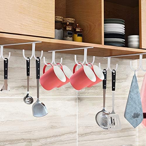 MOCOUM Under Cabinet Mug Rack, Rustic Mug Organizer Rack Cup Holder Under Shelf 12 Hanging Hooks Rack for Mugs, Coffee Cups and Kitchen Utensils Display (White-3 Pack-12 Hooks) - Image 7